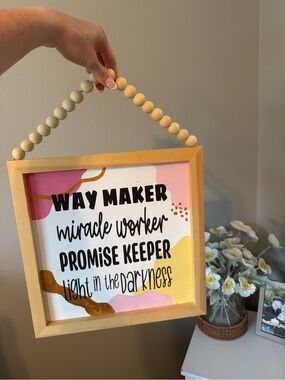 Neutral Wood Frame 'Way Maker' Wall Art - Pink, Yellow & Gold Accent